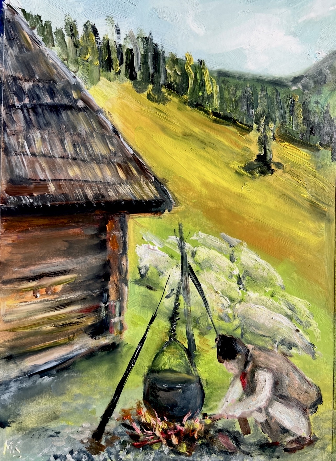 Shepherd's Lunch Life in the Carpathians painting
